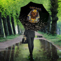 Taharqa Umbrella with Black Pharaoh Portrait, 25th Dynasty of Egypt Text and Nubian-Inspired - Wonder Print Shop