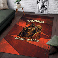 Taharqa Area Rug with Warrior Portrait, Lion of Kush Title and Bold Red Defender of Africa - Wonder Print Shop