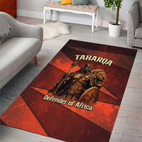 Taharqa Area Rug with Warrior Portrait, Lion of Kush Title and Bold Red Defender of Africa - Wonder Print Shop