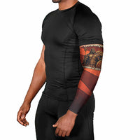 Taharqa Arm Sleeves with Warrior Portrait, Lion of Kush Title and Bold Red Defender of Africa - Wonder Print Shop