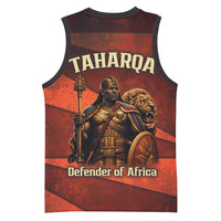 Taharqa Basketball Jersey with Warrior Portrait, Lion of Kush Title and Bold Red Defender of Africa - Wonder Print Shop