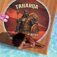 Taharqa Beach Blanket with Warrior Portrait, Lion of Kush Title and Bold Red Defender of Africa - Wonder Print Shop