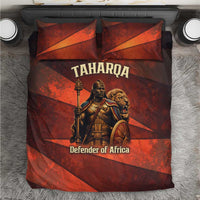 Taharqa Bedding Set with Warrior Portrait, Lion of Kush Title and Bold Red Defender of Africa - Wonder Print Shop