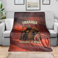 Taharqa Blanket with Warrior Portrait, Lion of Kush Title and Bold Red Defender of Africa - Wonder Print Shop