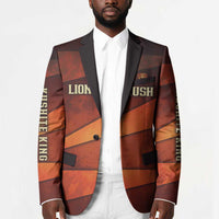 Taharqa Blazer with Warrior Portrait, Lion of Kush Title and Bold Red Defender of Africa - Wonder Print Shop