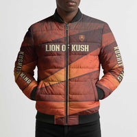 Taharqa Bomber Puffer Jacket with Warrior Portrait, Lion of Kush Title and Bold Red Defender of Africa - Wonder Print Shop