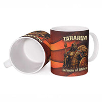 Taharqa Ceramic Mug with Warrior Portrait, Lion of Kush Title and Bold Red Defender of Africa - Wonder Print Shop