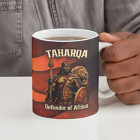 Taharqa Ceramic Mug with Warrior Portrait, Lion of Kush Title and Bold Red Defender of Africa - Wonder Print Shop
