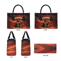 Taharqa Leather Bag with Warrior Portrait, Lion of Kush Title and Bold Red Defender of Africa - Wonder Print Shop