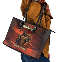 Taharqa Leather Tote Bag with Warrior Portrait, Lion of Kush Title and Bold Red Defender of Africa - Wonder Print Shop