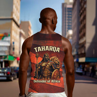 Taharqa Men Tank Top with Warrior Portrait, Lion of Kush Title and Bold Red Defender of Africa - Wonder Print Shop