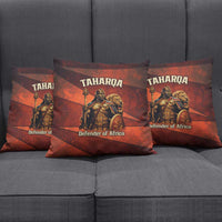 Taharqa Pillow Cover with Warrior Portrait, Lion of Kush Title and Bold Red Defender of Africa - Wonder Print Shop