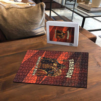 Taharqa Puzzle with Warrior Portrait, Lion of Kush Title and Bold Red Defender of Africa - Wonder Print Shop