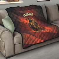 Taharqa Quilt with Warrior Portrait, Lion of Kush Title and Bold Red Defender of Africa - Wonder Print Shop