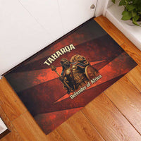 Taharqa Rubber Doormat with Warrior Portrait, Lion of Kush Title and Bold Red Defender of Africa - Wonder Print Shop