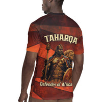 Taharqa Rugby Jersey with Warrior Portrait, Lion of Kush Title and Bold Red Defender of Africa - Wonder Print Shop