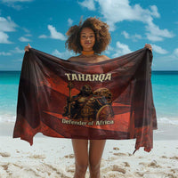 Taharqa Sarong with Warrior Portrait, Lion of Kush Title and Bold Red Defender of Africa - Wonder Print Shop