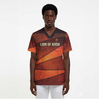 Taharqa Scrub Top with Warrior Portrait, Lion of Kush Title and Bold Red Defender of Africa - Wonder Print Shop