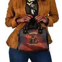 Taharqa Shoulder Handbag with Warrior Portrait, Lion of Kush Title and Bold Red Defender of Africa - Wonder Print Shop