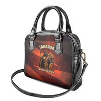 Taharqa Shoulder Handbag with Warrior Portrait, Lion of Kush Title and Bold Red Defender of Africa - Wonder Print Shop