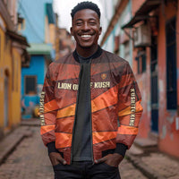 Taharqa Sleeve Zip Bomber Jacket with Warrior Portrait, Lion of Kush Title and Bold Red Defender of Africa - Wonder Print Shop