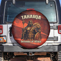 Taharqa Spare Tire Cover with Warrior Portrait, Lion of Kush Title and Bold Red Defender of Africa - Wonder Print Shop