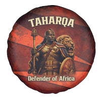 Taharqa Spare Tire Cover with Warrior Portrait, Lion of Kush Title and Bold Red Defender of Africa - Wonder Print Shop