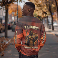 Taharqa Sweatshirt with Warrior Portrait, Lion of Kush Title and Bold Red Defender of Africa - Wonder Print Shop