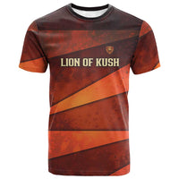 Taharqa T shirt with Warrior Portrait, Lion of Kush Title and Bold Red Defender of Africa - Wonder Print Shop