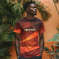 Taharqa T shirt with Warrior Portrait, Lion of Kush Title and Bold Red Defender of Africa - Wonder Print Shop