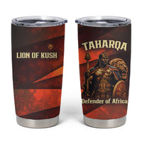 Taharqa Tumbler Cup with Warrior Portrait, Lion of Kush Title and Bold Red Defender of Africa - Wonder Print Shop