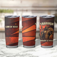 Taharqa Tumbler Cup with Warrior Portrait, Lion of Kush Title and Bold Red Defender of Africa - Wonder Print Shop