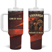Taharqa Tumbler With Handle with Warrior Portrait, Lion of Kush Title and Bold Red Defender of Africa - Wonder Print Shop