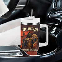 Taharqa Tumbler With Handle with Warrior Portrait, Lion of Kush Title and Bold Red Defender of Africa - Wonder Print Shop