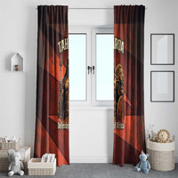 Taharqa Window Curtain with Warrior Portrait, Lion of Kush Title and Bold Red Defender of Africa - Wonder Print Shop