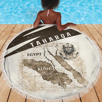 Taharqa Beach Blanket with Ancient Map Illustration, King of Two Lands Title and Kush Egypt Temple - Wonder Print Shop