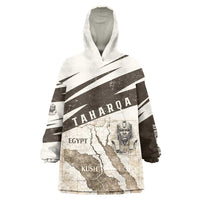 Taharqa Kid Wearable Blanket Hoodie with Ancient Map Illustration, King of Two Lands Title and Kush Egypt Temple - Wonder Print Shop