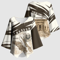 Taharqa Kimono Sleeve Blouse with Ancient Map Illustration, King of Two Lands Title and Kush Egypt Temple - Wonder Print Shop