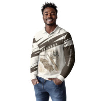 Taharqa Long Sleeve Polo Shirt with Ancient Map Illustration, King of Two Lands Title and Kush Egypt Temple - Wonder Print Shop