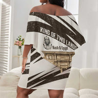 Taharqa Off Shoulder Short Dress with Ancient Map Illustration, King of Two Lands Title and Kush Egypt Temple - Wonder Print Shop