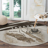 Taharqa Round Carpet with Ancient Map Illustration, King of Two Lands Title and Kush Egypt Temple - Wonder Print Shop