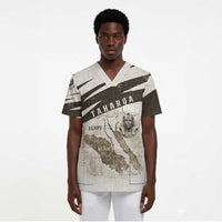 Taharqa Scrub Top with Ancient Map Illustration, King of Two Lands Title and Kush Egypt Temple - Wonder Print Shop