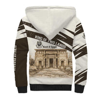 Taharqa Sherpa Hoodie with Ancient Map Illustration, King of Two Lands Title and Kush Egypt Temple - Wonder Print Shop