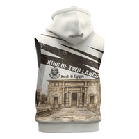 Taharqa Sleeveless Hoodie with Ancient Map Illustration, King of Two Lands Title and Kush Egypt Temple - Wonder Print Shop