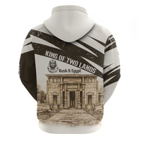 Taharqa Zip Hoodie with Ancient Map Illustration, King of Two Lands Title and Kush Egypt Temple - Wonder Print Shop