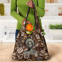 Shaka Zulu Grocery Bag Monochrome Portrait Zulu Kingdom Heritage Unconquered Spirit Warrior Legacy Theme - Wonder Print Shop