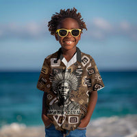 Shaka Zulu Kid Hawaiian Shirt Monochrome Portrait Zulu Kingdom Heritage Unconquered Spirit Warrior Legacy Theme - Wonder Print Shop