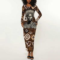Shaka Zulu Long Sleeve Bodycon Dress Monochrome Portrait Zulu Kingdom Heritage Unconquered Spirit Warrior Legacy Theme - Wonder Print Shop