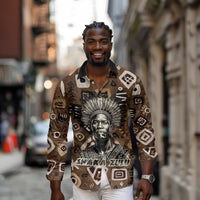 Shaka Zulu Long Sleeve Button Shirt Monochrome Portrait Zulu Kingdom Heritage Unconquered Spirit Warrior Legacy Theme - Wonder Print Shop