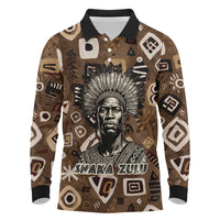 Shaka Zulu Long Sleeve Polo Shirt Monochrome Portrait Zulu Kingdom Heritage Unconquered Spirit Warrior Legacy Theme - Wonder Print Shop